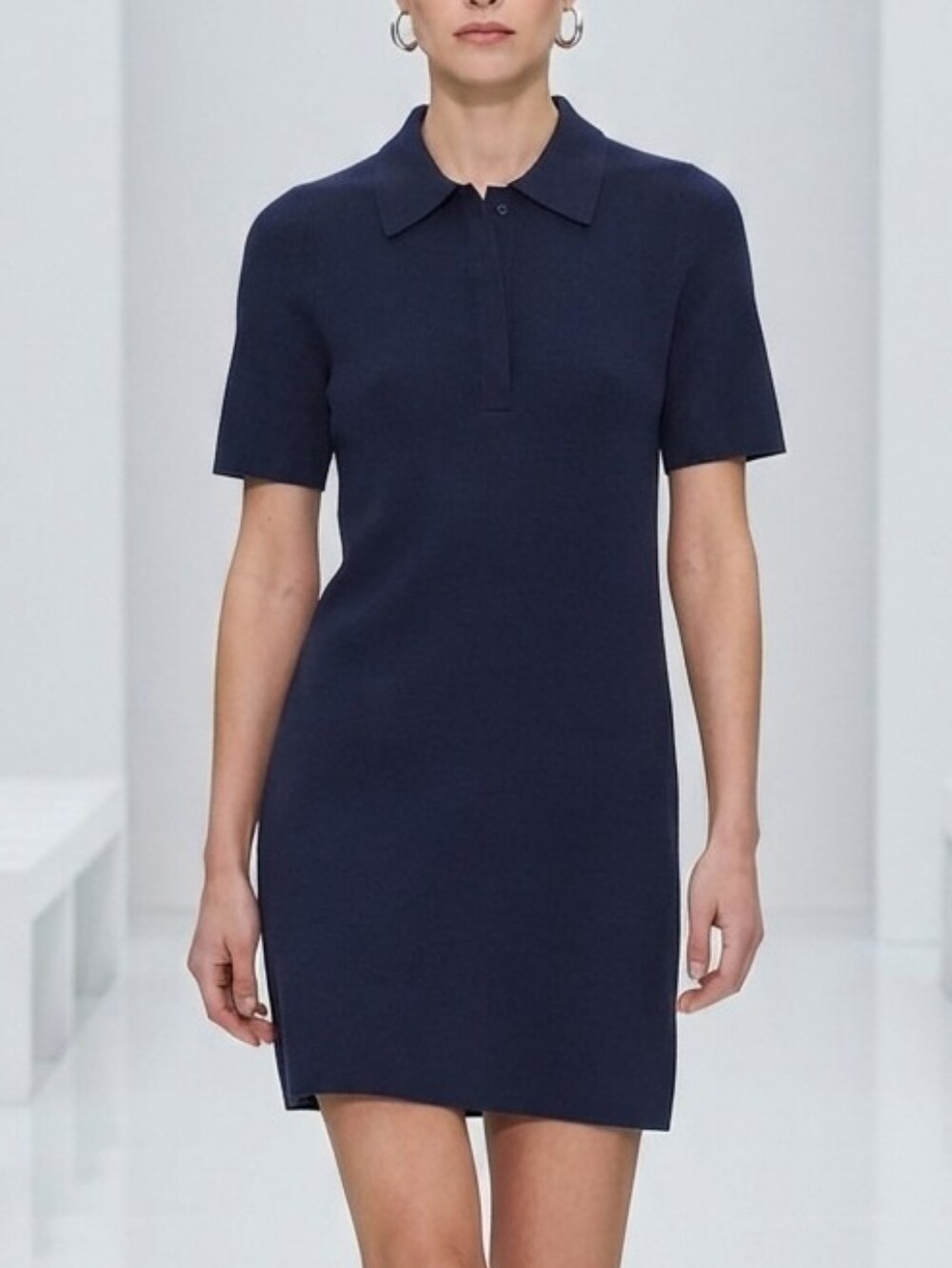 COS Navy Blue Knit Polo Dress Size S Minimalist Short Sleeve